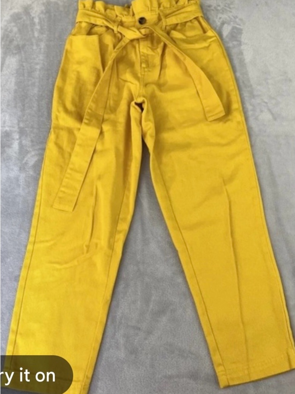 Who What Wear High-Rise Paperbag Pants in Mustard Yellow